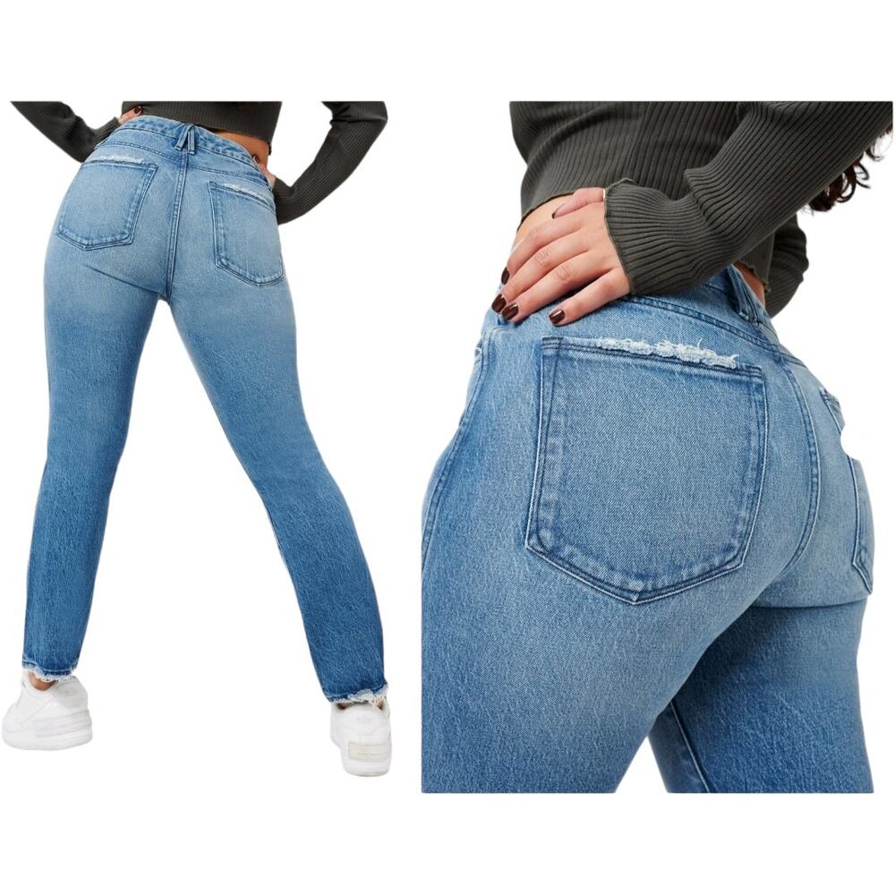 NWOT $155 Good American Good Curve High Waist Frayed Edge Jeans Size 10